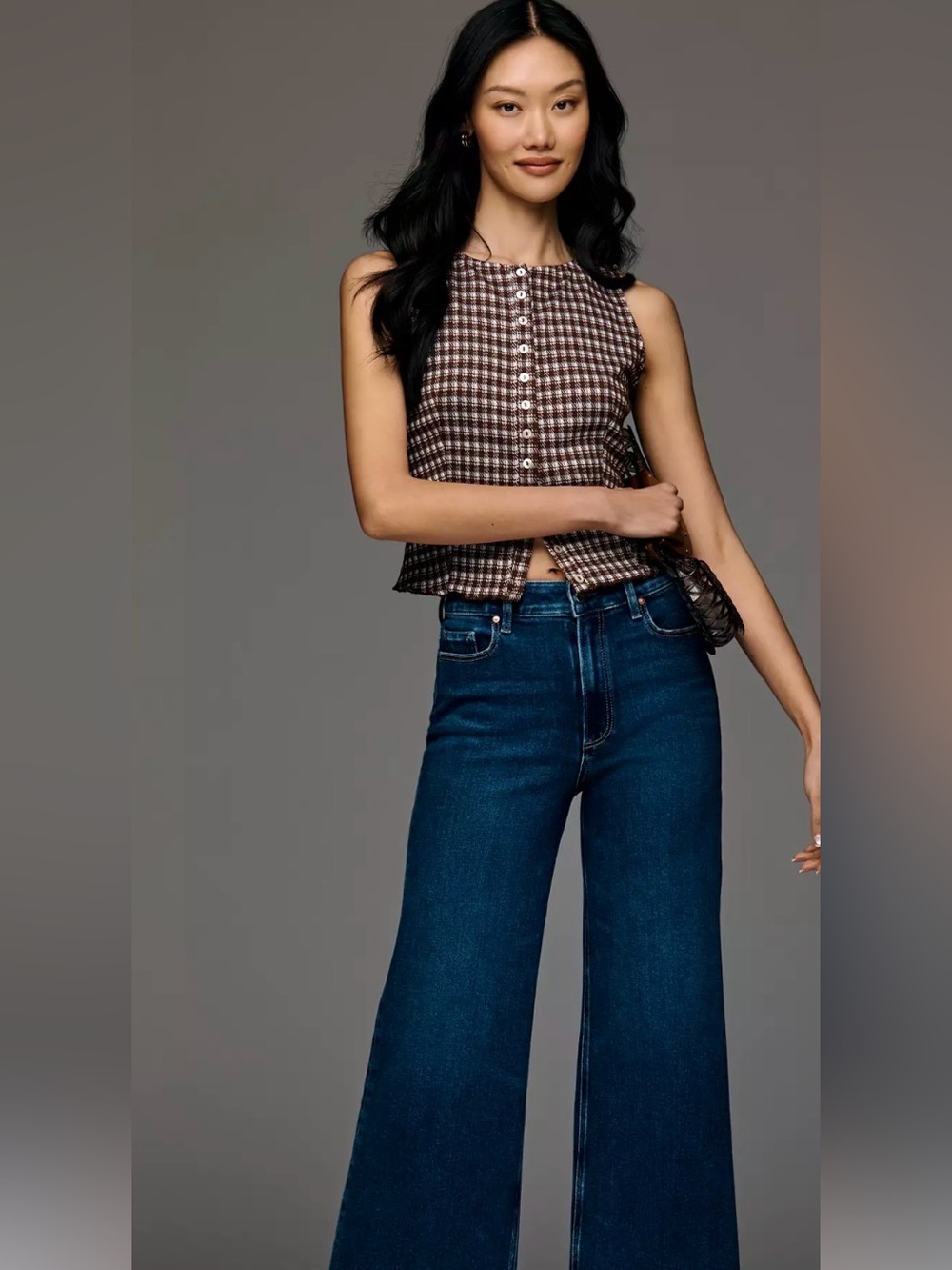 PAIGE Dark Blue High-Rise Wide Leg Jeans